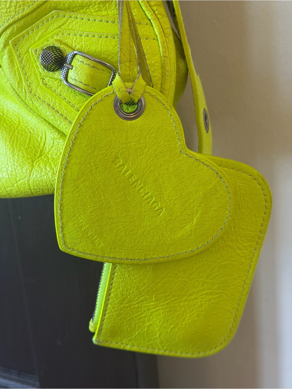 Balenciaga Neon Yellow Studded Shoulder Bag - Picture 2 of 4
